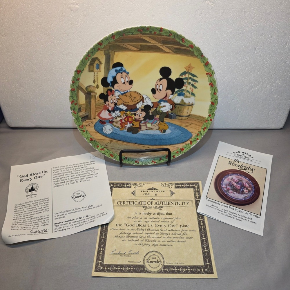 Disney Knowles God Bless Us Every One Mickey Christmas Carol Collector Plate COA